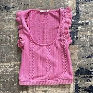 Zara pink ruffle knit top